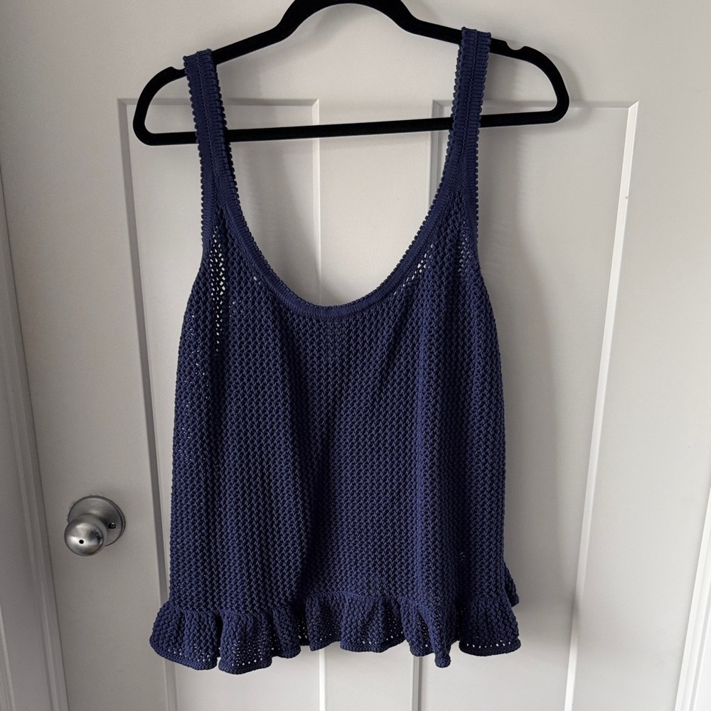 Old Navy Navy Crochet Ruffle Hem Tank Top